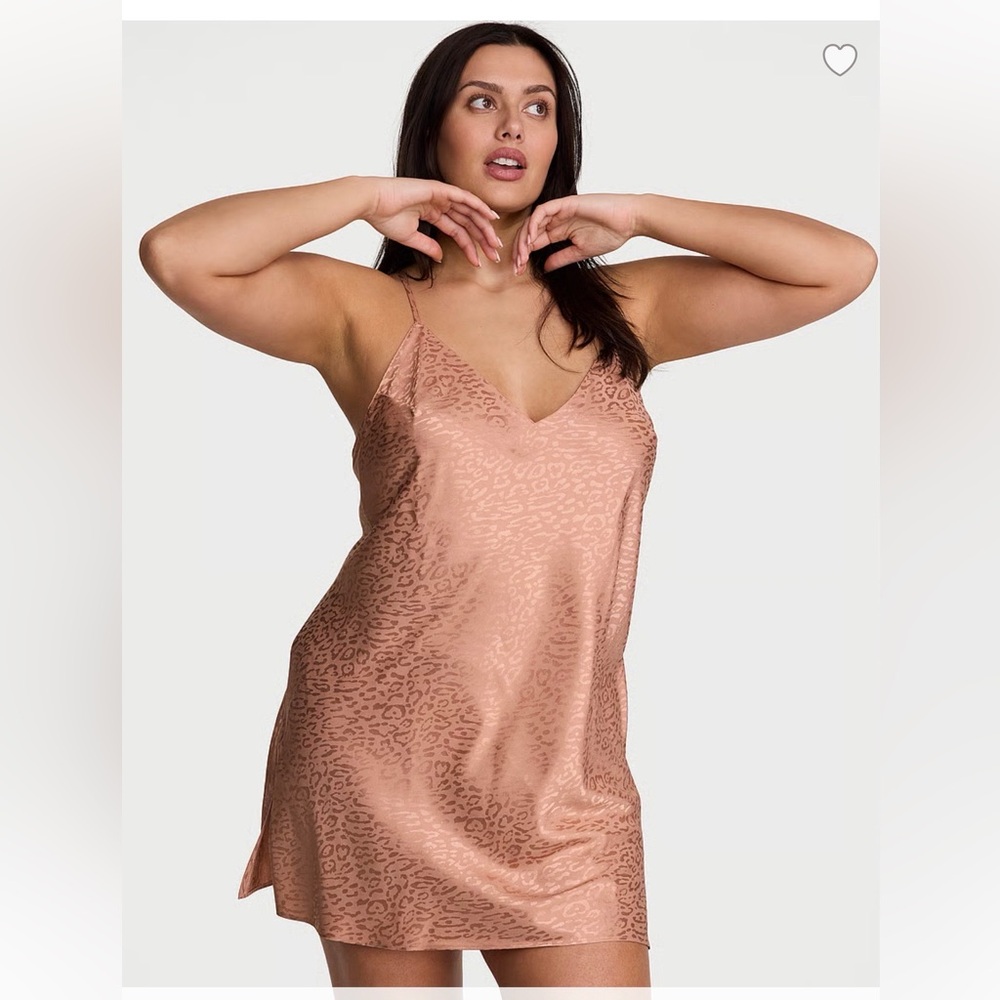 Victoria's Secret Leopard Satin Chemise in Peach